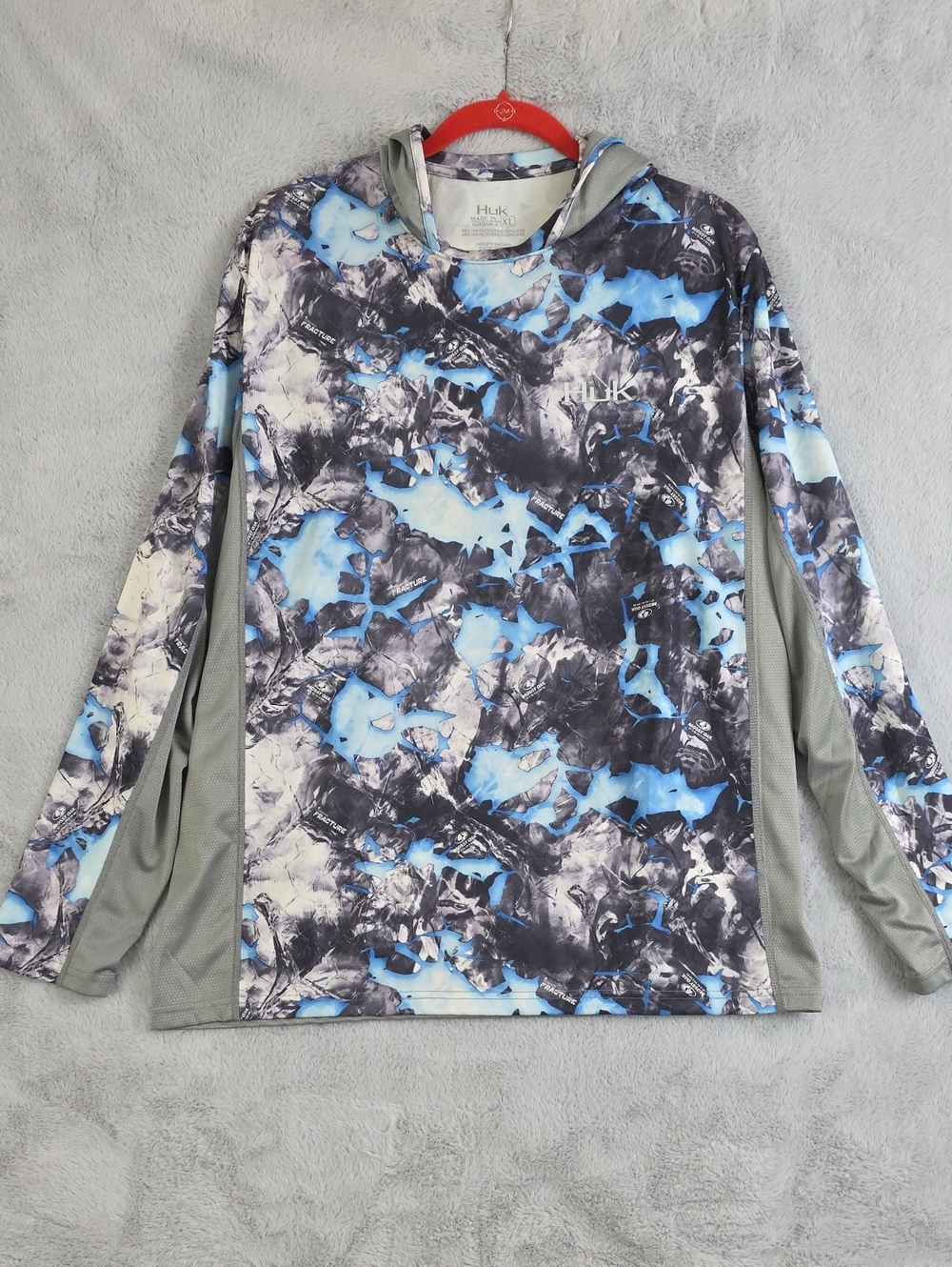 Huk Performance Hooded Fishing Shirt Men's XL Blue Camo Long Sleeve UPF Hoodie